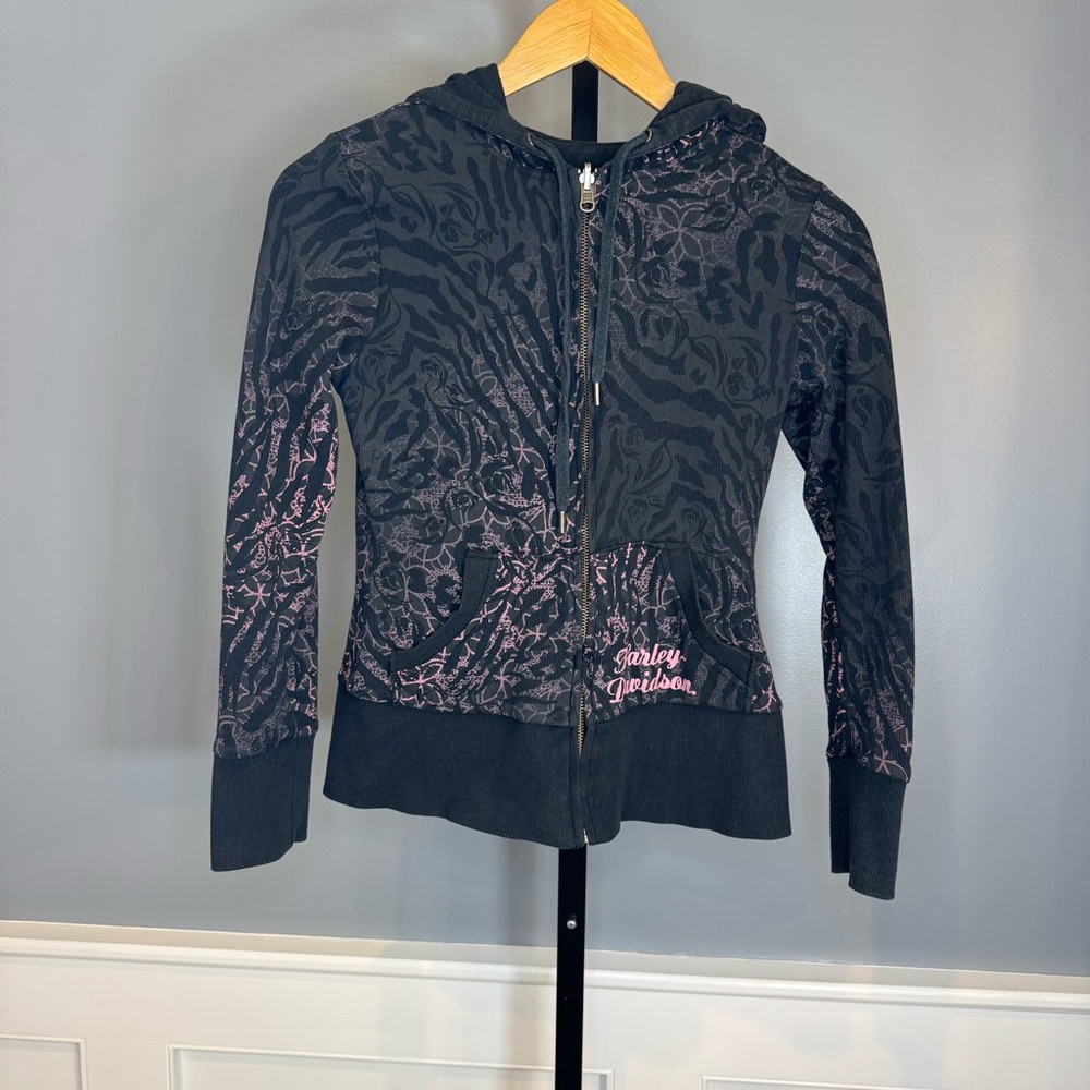 Harley-Davidson XS Reversible Zip Hoodie Black Pink Script 2011 Women’s‎